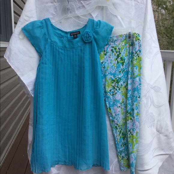 Pretty Dress Top Aqua/Light Blue w/matching pants - Picture 1 of 4